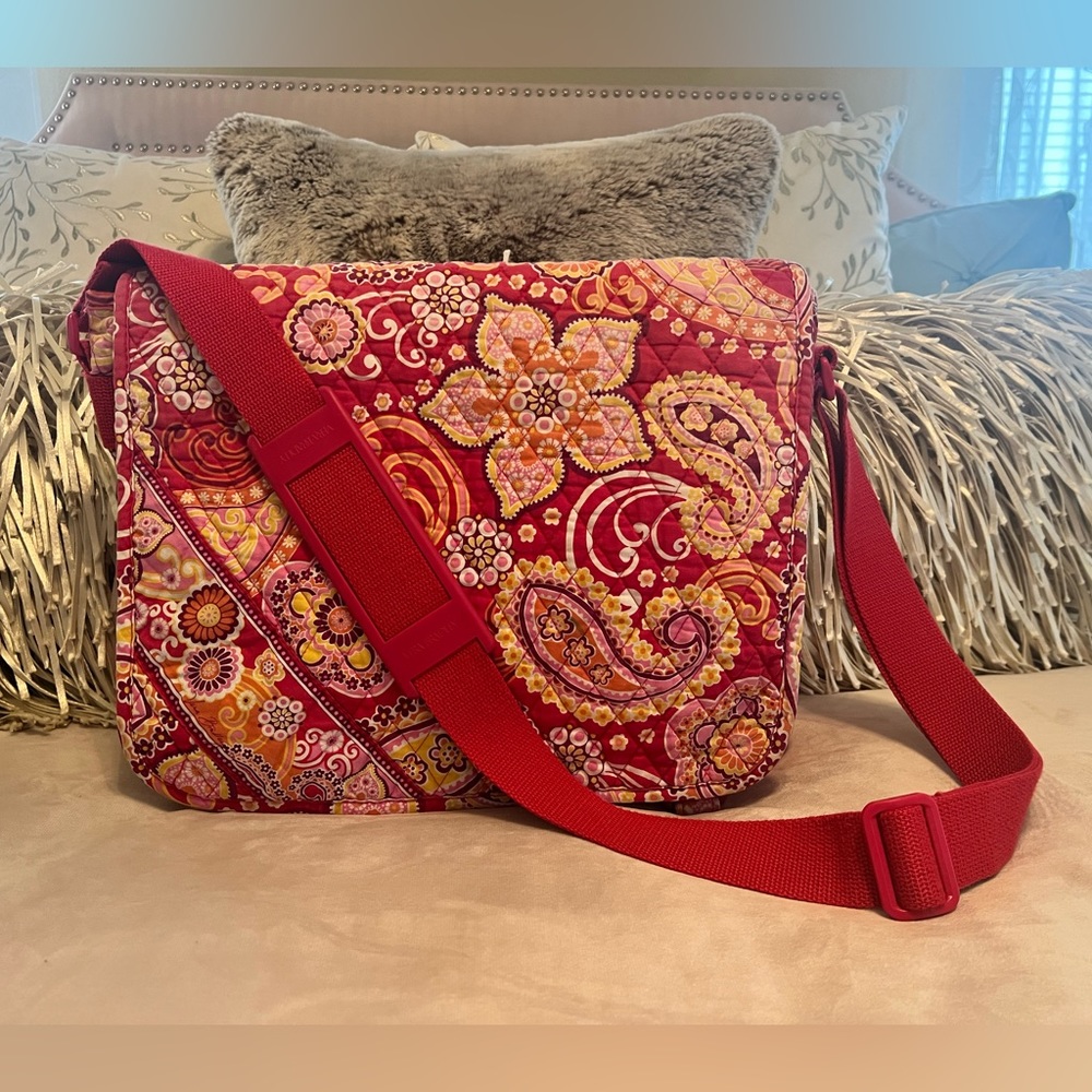 Vera Bradley Red Paisley Quilted Messenger Crossbody